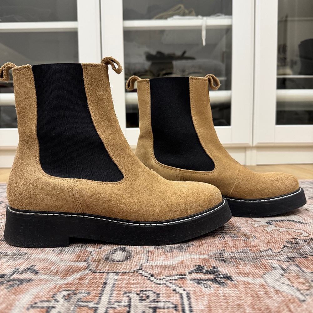 Anthropologie Tan and Black Ankle Boots